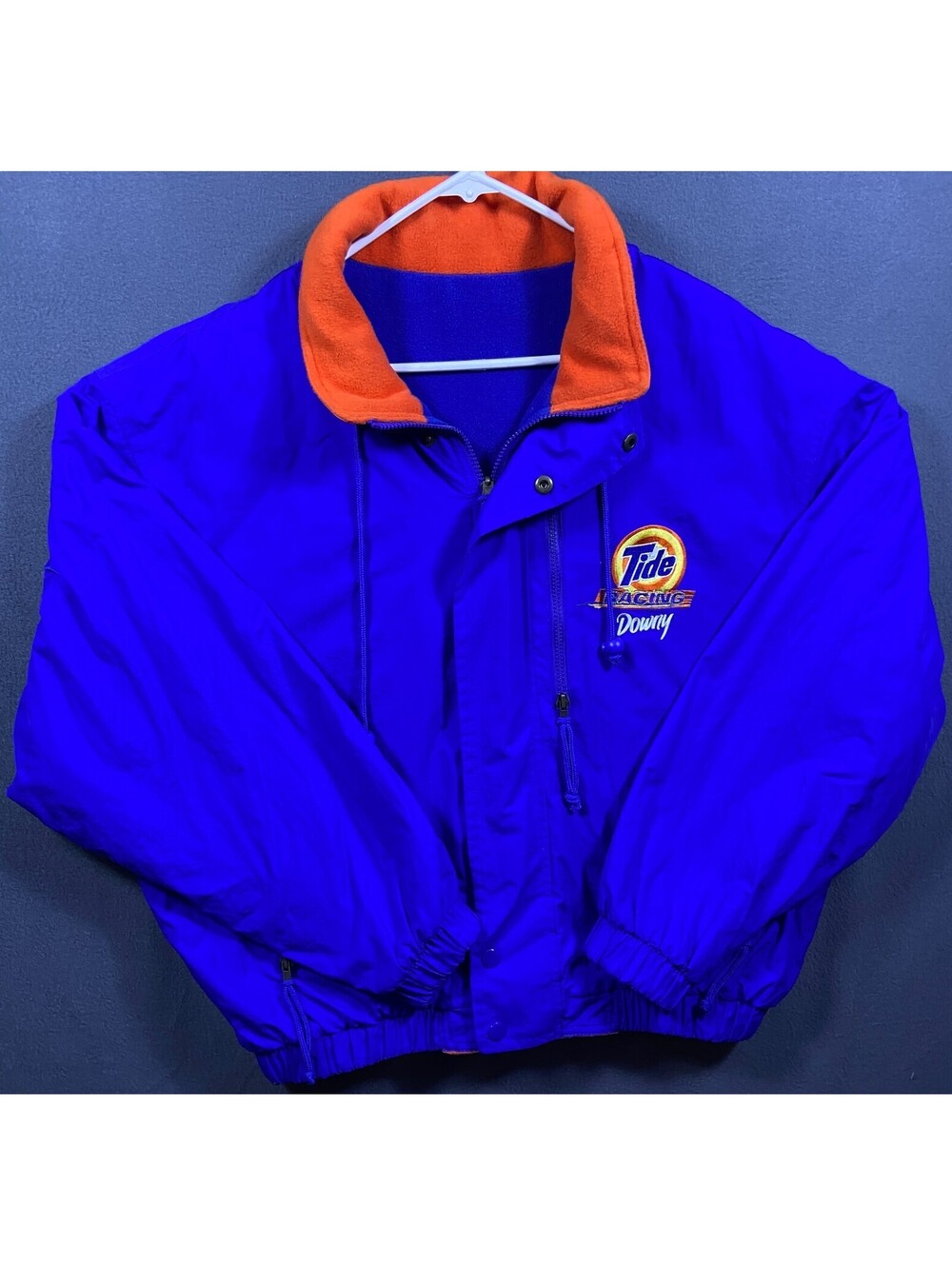 Vintage NASCAR Tide Downy Racing Reversible Lined Puffer Fleece Jacket XL Orange